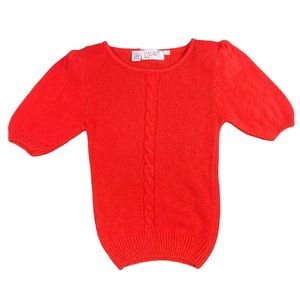 Vintage Silk Angora Blend Short Puffed Sleeve Coral Sweater